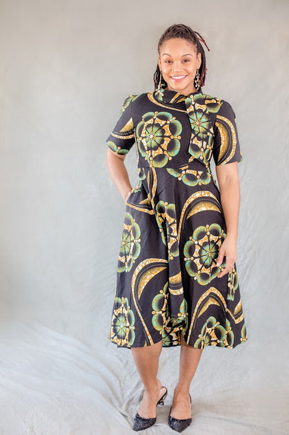Shirt Dress - Ibadan Dress in Red & Gold