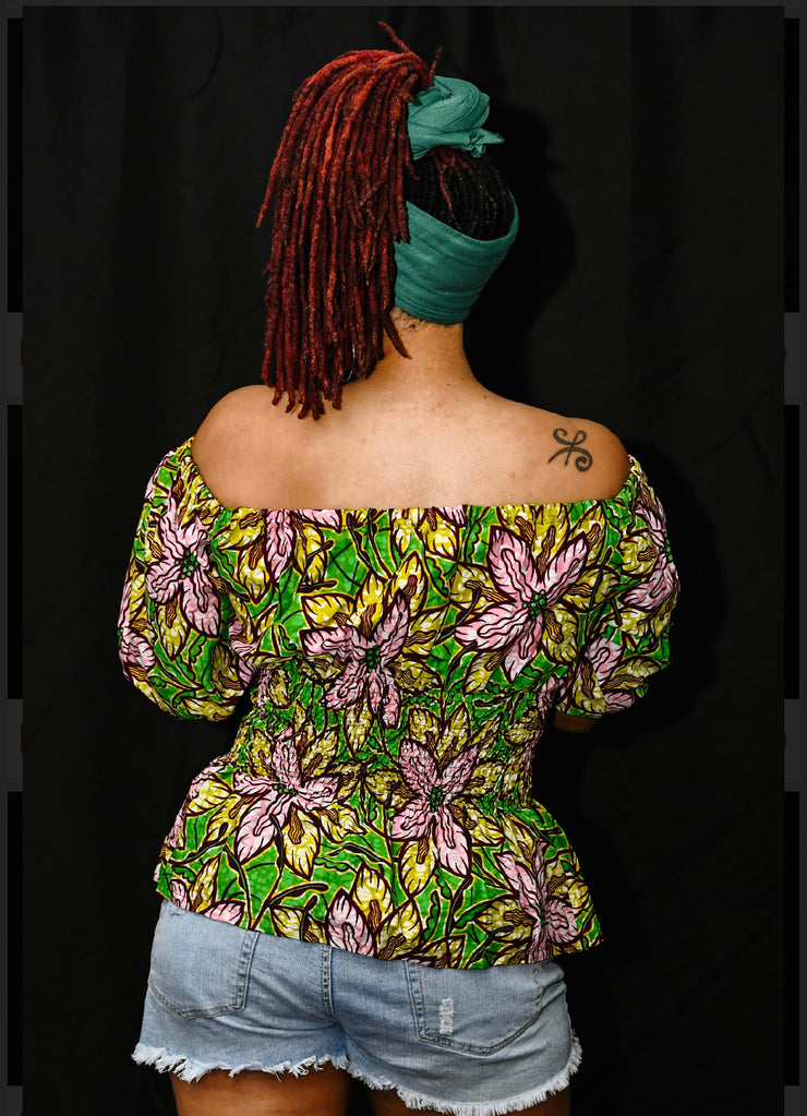 New 2023- Yetunde Top- Smoked off the shoulder Pink and Green