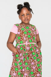 Pepe Girl Dress- Brown with green and pink
