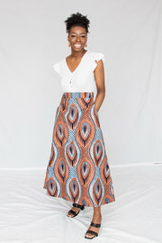 Yemi - Long Maxi skirt in Turquoise and orange
