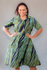 Monica Shirt Dress- Earth  and Teal Green