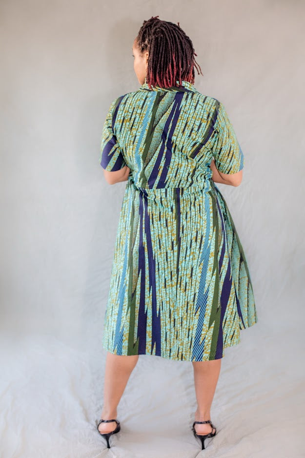 Monica Shirt Dress- Earth  and Teal Green