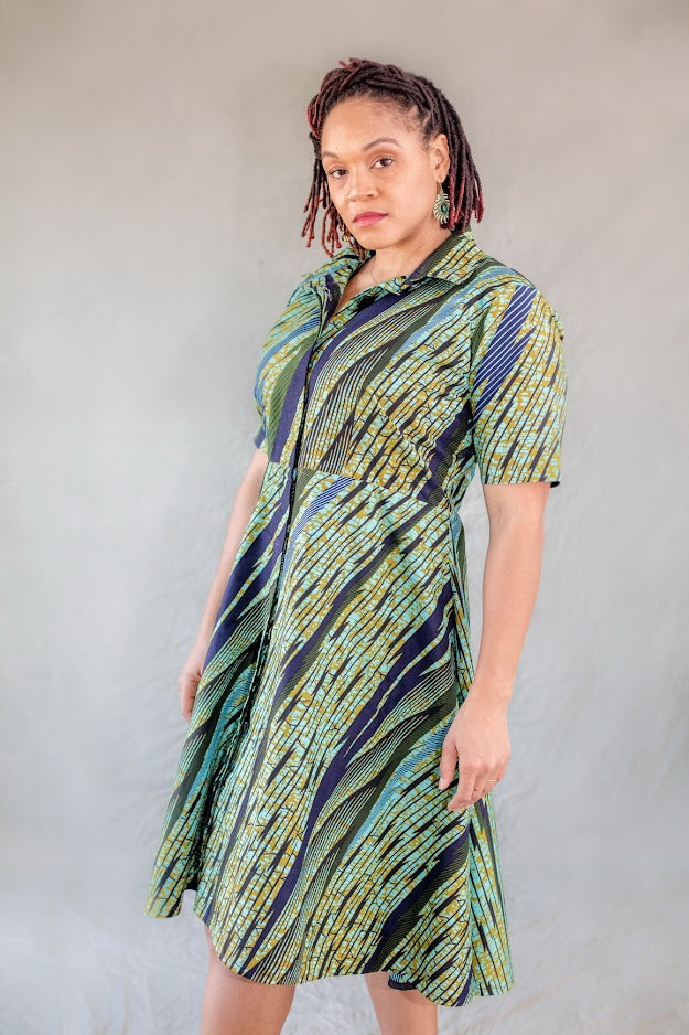 Monica Shirt Dress- Earth  and Teal Green