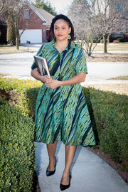 Monica Shirt Dress- Earth  and Teal Green