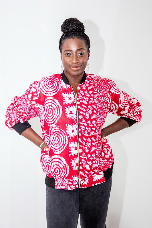 Ibeji Bomber Jacket - Two tone red pattern jacket