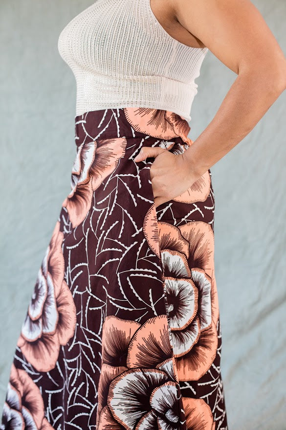 Bisi Maxi Skirt- Brown Big flower