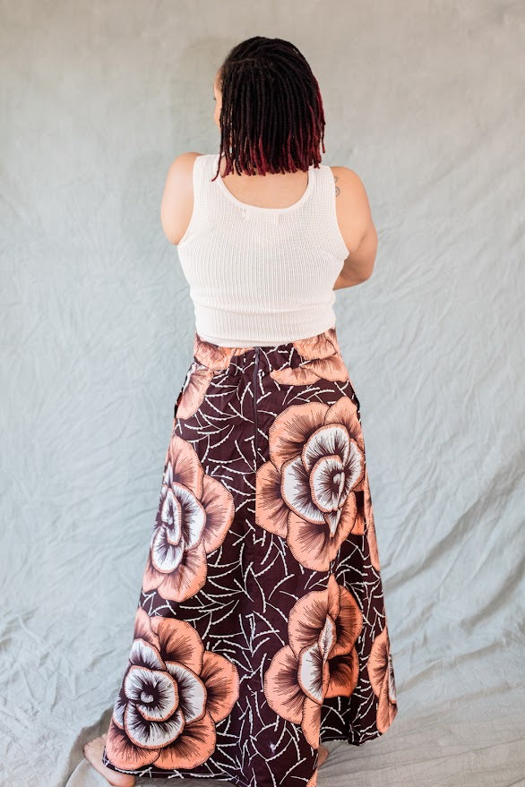 Bisi Maxi Skirt- Brown Big flower