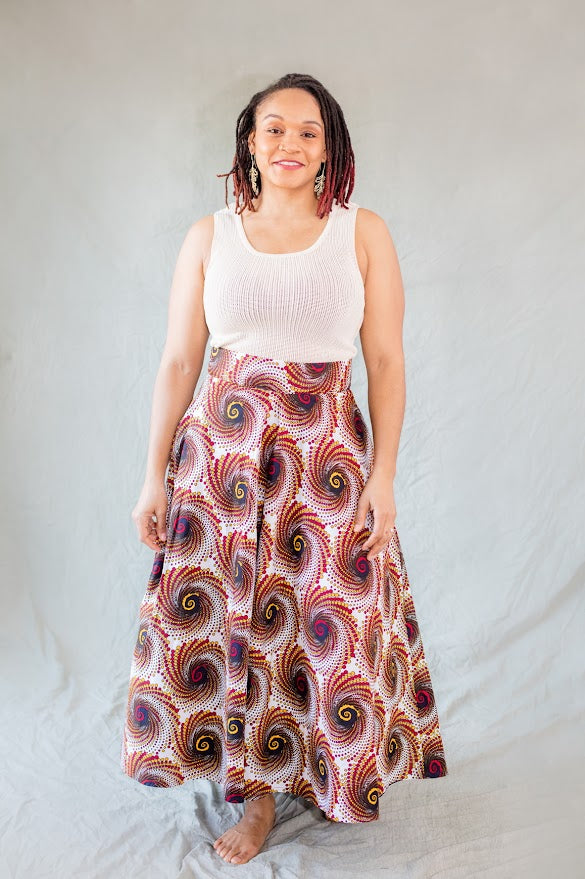 Fola Maxi Skirt- White and yellow red tones