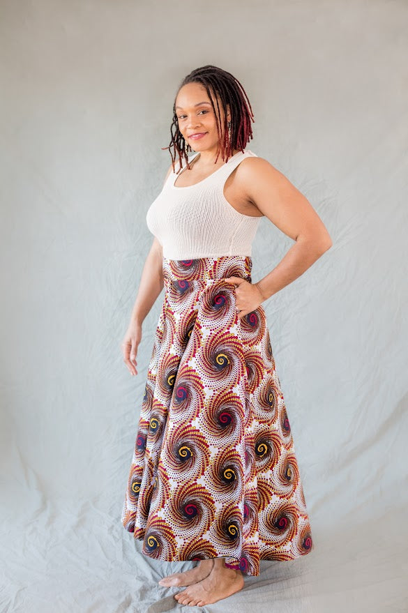 Fola Maxi Skirt- White and yellow red tones