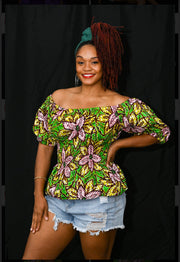New 2023- Yetunde Top- Smoked off the shoulder Pink and Green