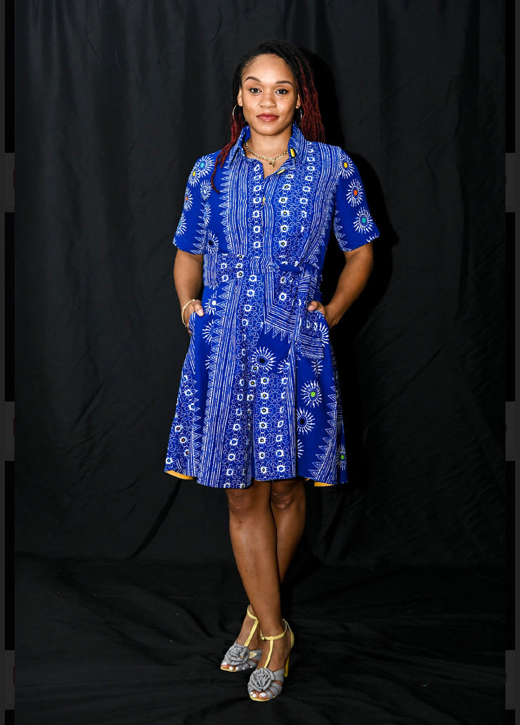 New 2023- Jaiye Shirt Dress - Busy blue with yellow punch