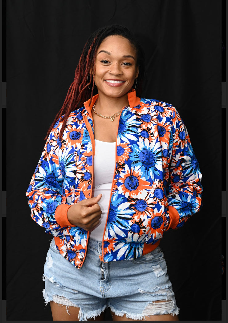 TOLANI orange and Blue Bomber Jacket