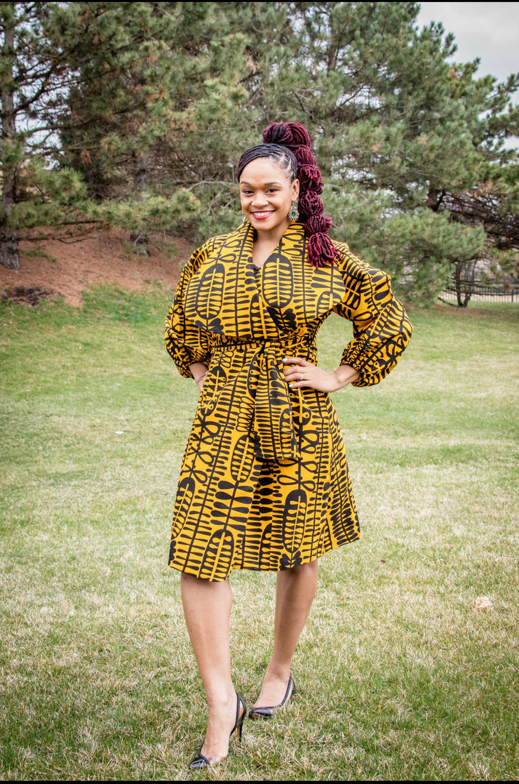 Lagos coat dress( Yellow and black) Luxury- Tola