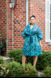 Lagos Coat dress - Green Adire( Hand made Batik)