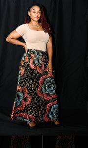 New 2023- Bolaji Maxi Skirt- Big Flower Brown Peach