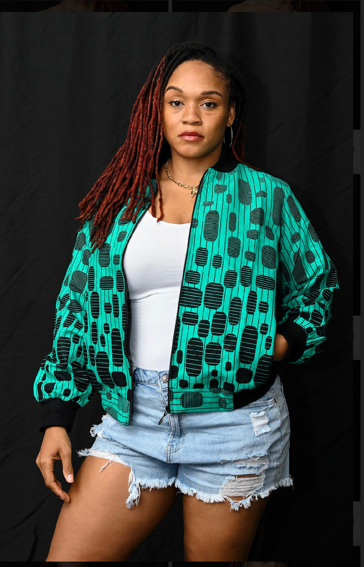 Ali Teal Square Bomber Jacket