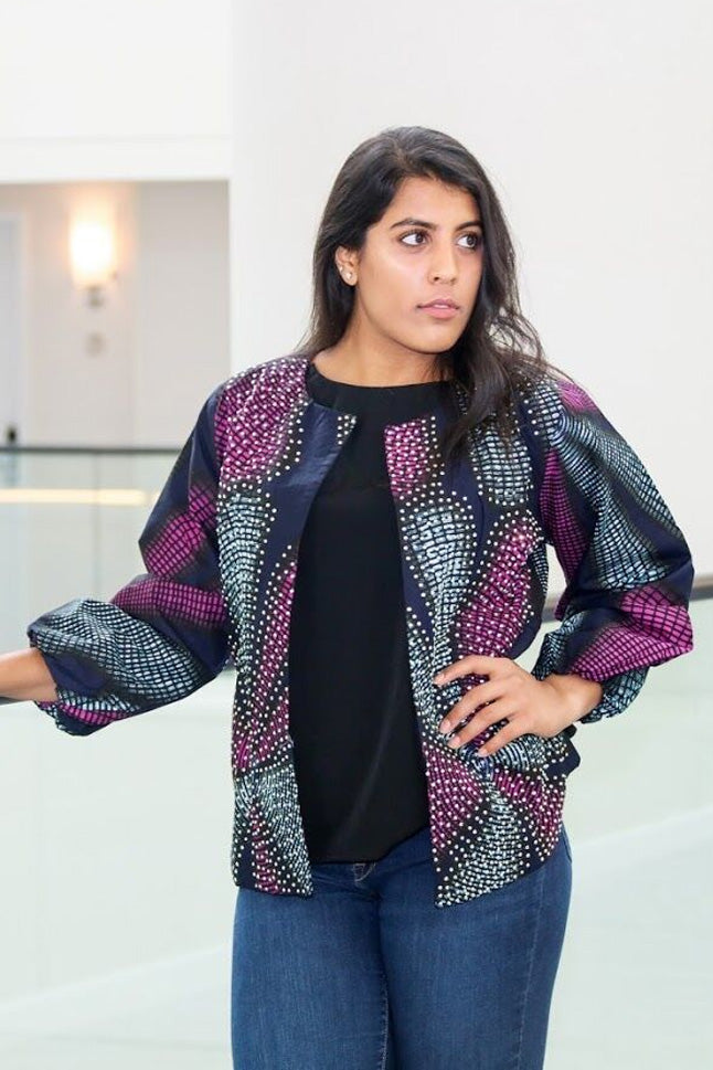 Lekki Jacket -Our classic Stoned  Front Jacket in Purple