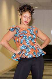 Asaba Top- Crew neck peplum top with one sided ruffle detail