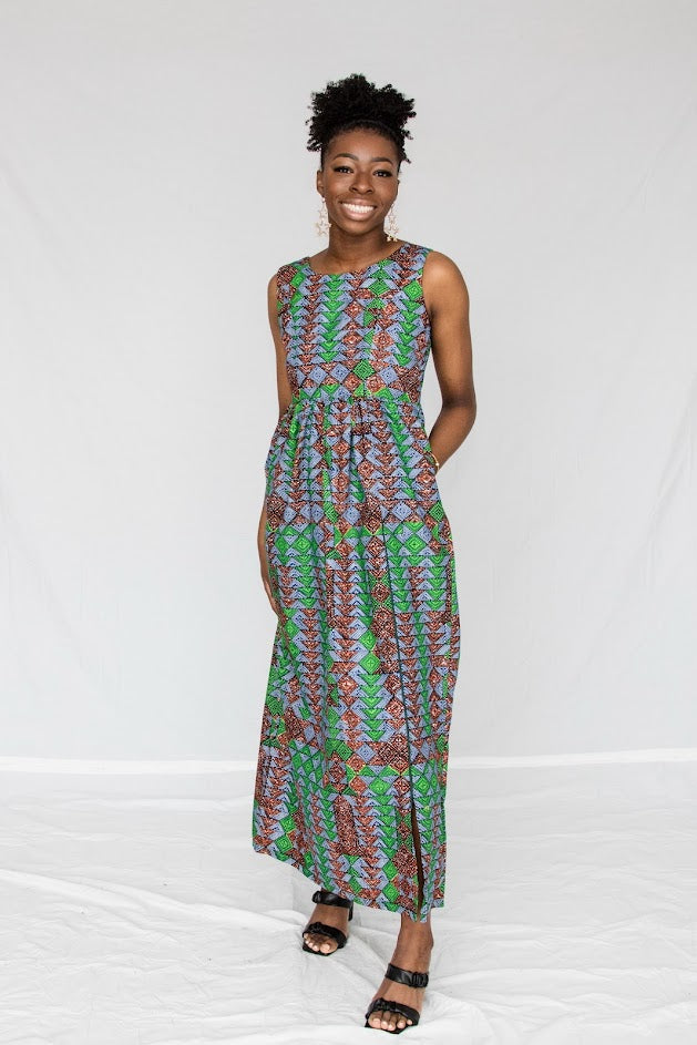 Titi Maxi Dress- Green and gold