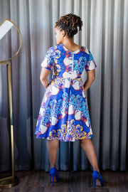 Makurdi Dress - White and blue flower dress
