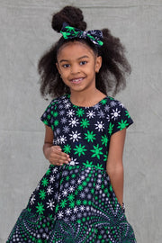 Langa Girl dress- Green Stars