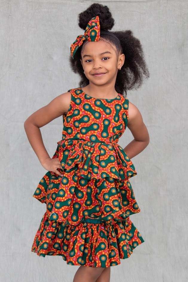 Ayinze Girl dress- Orange and green spinner