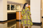 Osun Dress - Shirt Dress in Green and Brown