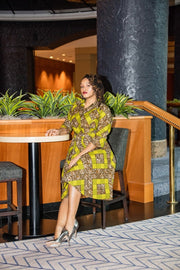 Osun Dress - Shirt Dress in Green and Brown