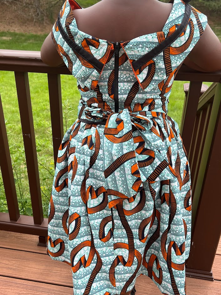 Jummy off shoulder Teal and orange Girl Dress