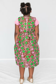 Pepe Girl Dress- Brown with green and pink