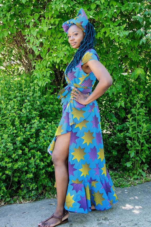 Fadeyi Maxi Dress - Blue and yellow star pattern
