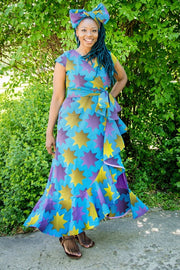 Fadeyi Maxi Dress - Blue and yellow star pattern