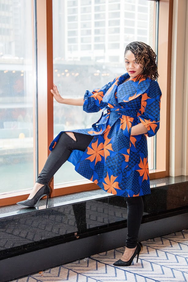 Lagos Coat/ Dress- Blue Orange