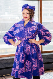 Lagos Coat/ Dress- Purple with head tie