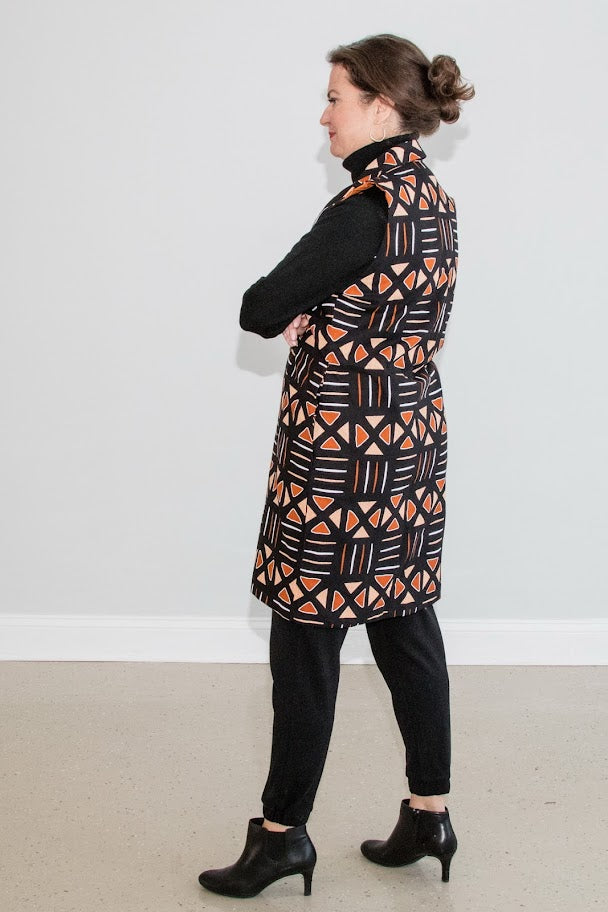 Ore Vest Jacket - Red tribal pattern