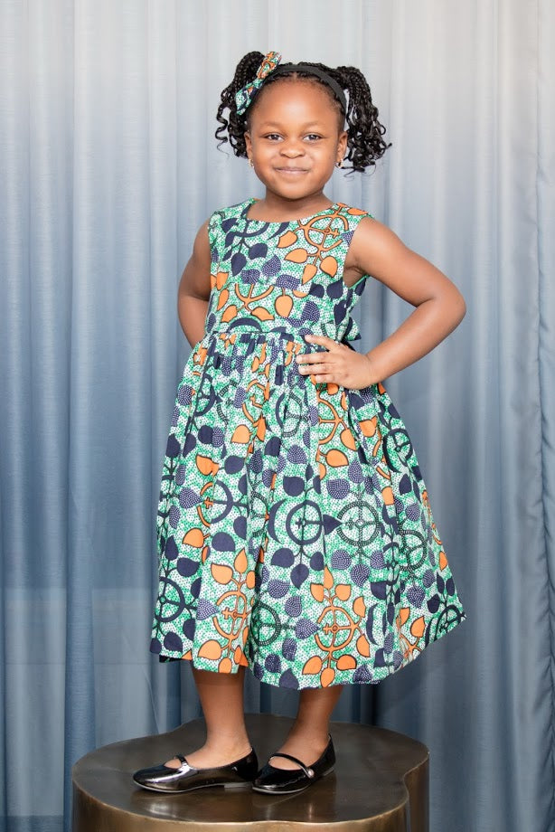Ife Girl Dress- Orange/Turquoise
