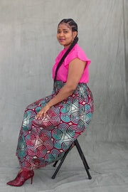 Agege Maxi Skirt- Pink and torqouise