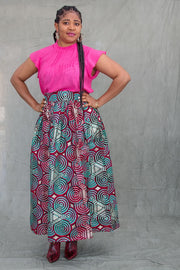 Agege Maxi Skirt- Pink and torqouise