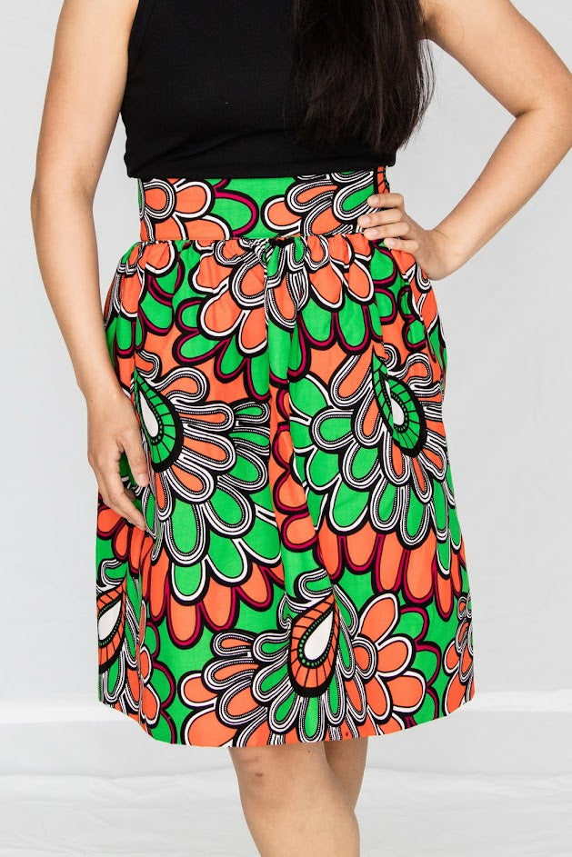 Ore Gathered Skirt- Orange and green