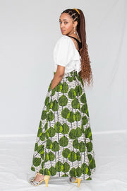 Toyin Long Flare Skirt- Green Leaf