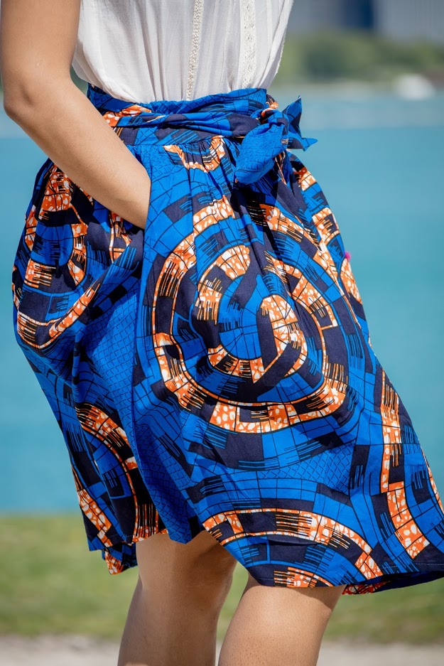 Akure Waist tie Skirt - Blue and Orange