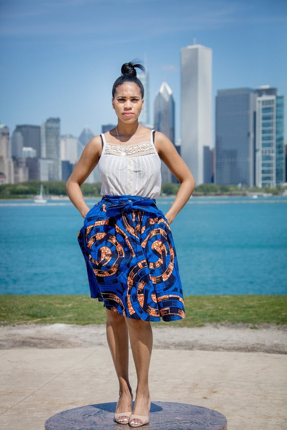 Akure Waist tie Skirt - Blue and Orange