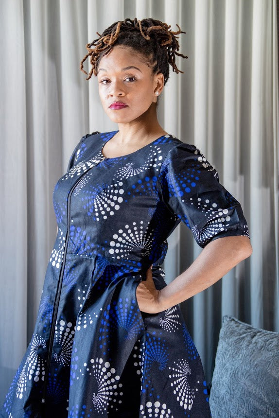 Taraba Zip Front Dress -Black and Blue