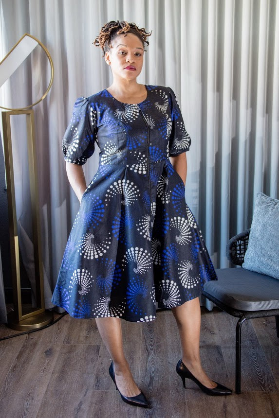 Taraba Zip Front Dress -Black and Blue