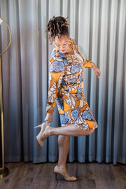 Jigawa Jacket dress - Neutral yellow gold and turquoise