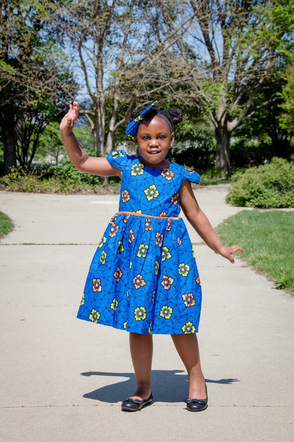 Ijaye Girl Dress- Blue with colors