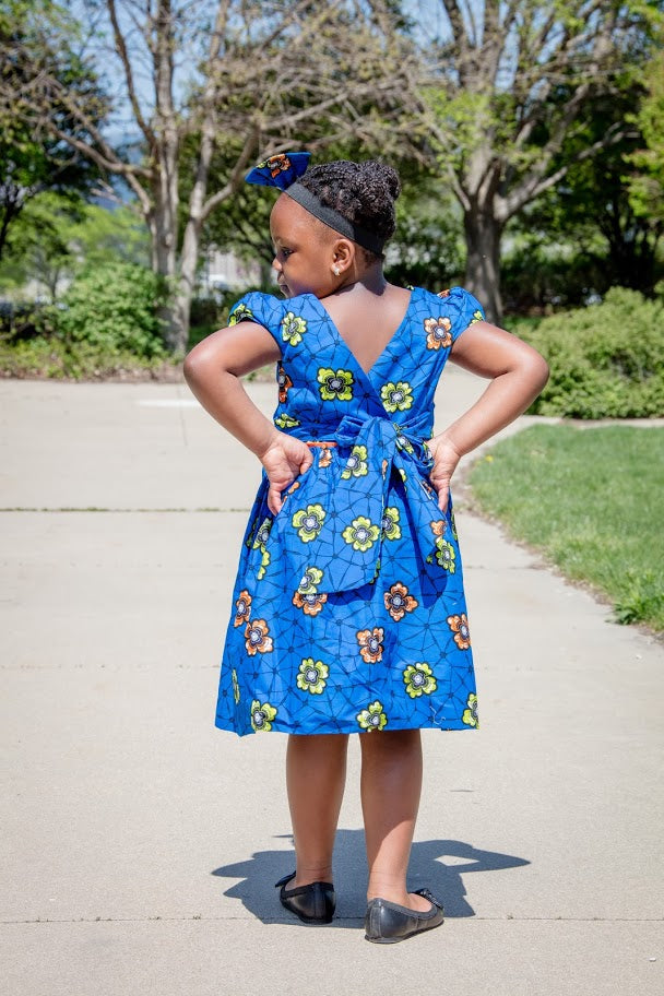 Ijaye Girl Dress- Blue with colors
