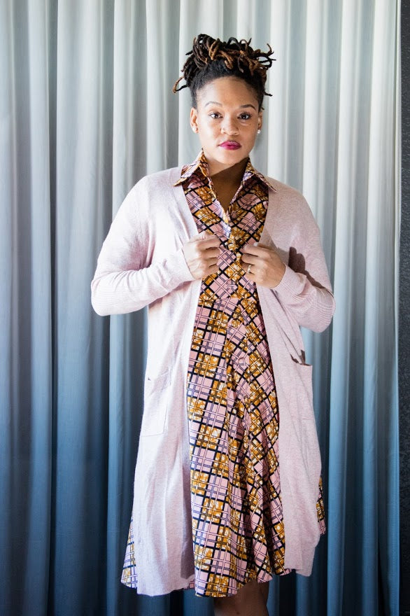 Calabar Dress - Shirt Dress in Pink and brown